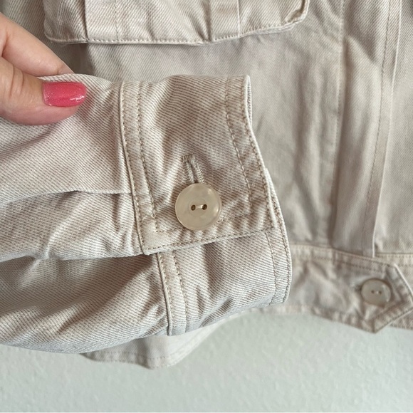 YFB Young Fabulous & Broke Beige Flap pocket Crop jacket, tencell blend, L NWOT - Picture 9 of 14